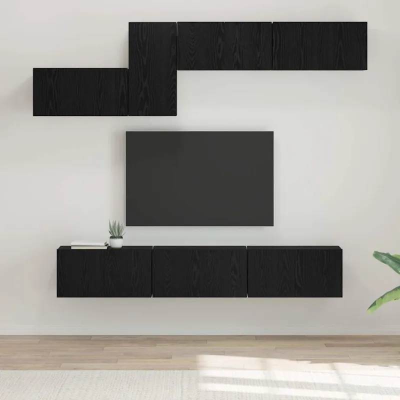 TV spintelių komplektas 7 pcs Juodas ąžuolas Apdirbta mediena