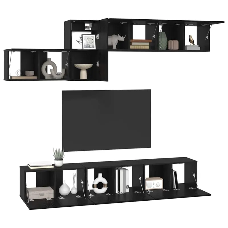 TV spintelių komplektas 7 pcs Juodas ąžuolas Apdirbta mediena