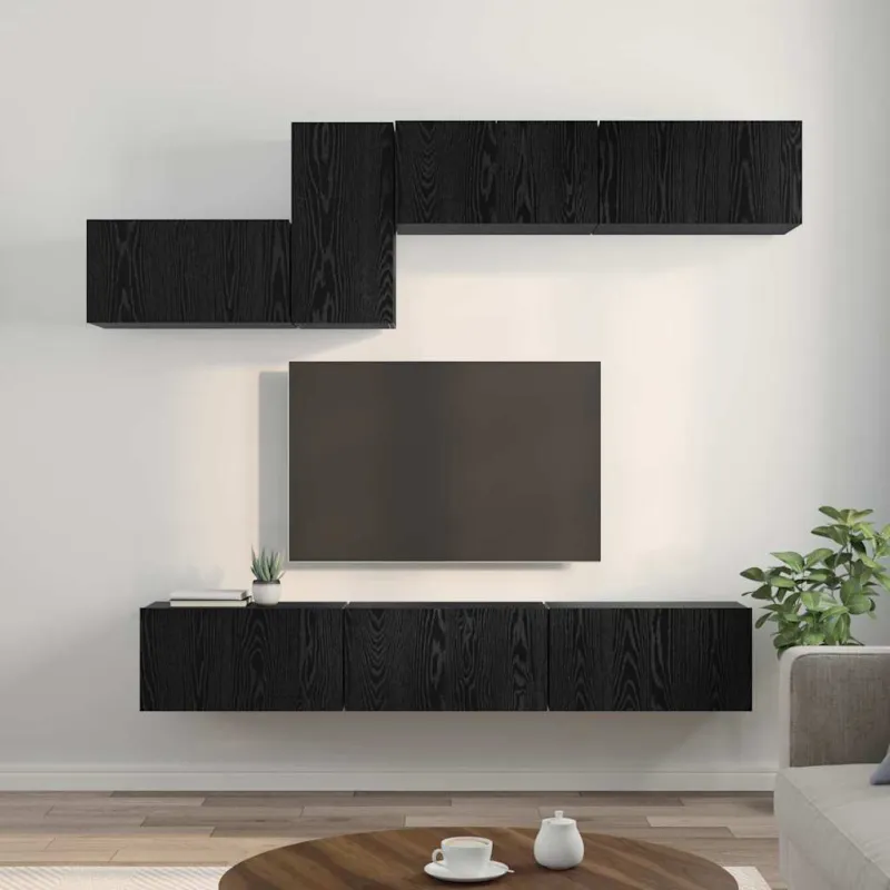 TV spintelių komplektas 7 pcs Juodas ąžuolas Apdirbta mediena