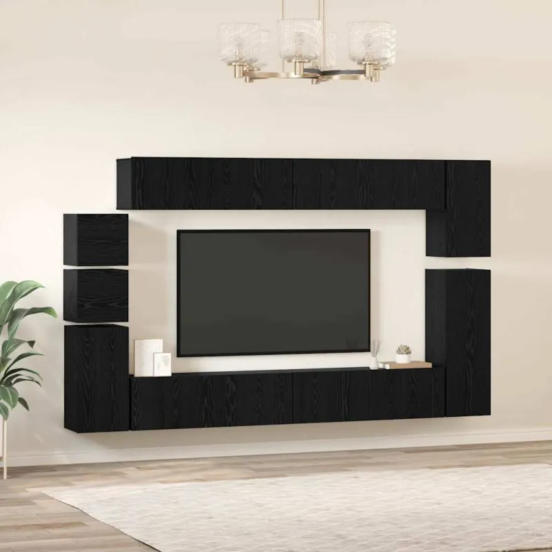 TV spintelių komplektas 9 pcs Juodas ąžuolas Apdirbta mediena