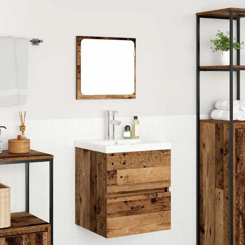 Vonios baldų rinkinys su stalčių 2 pcs Senos medienos ir baltos