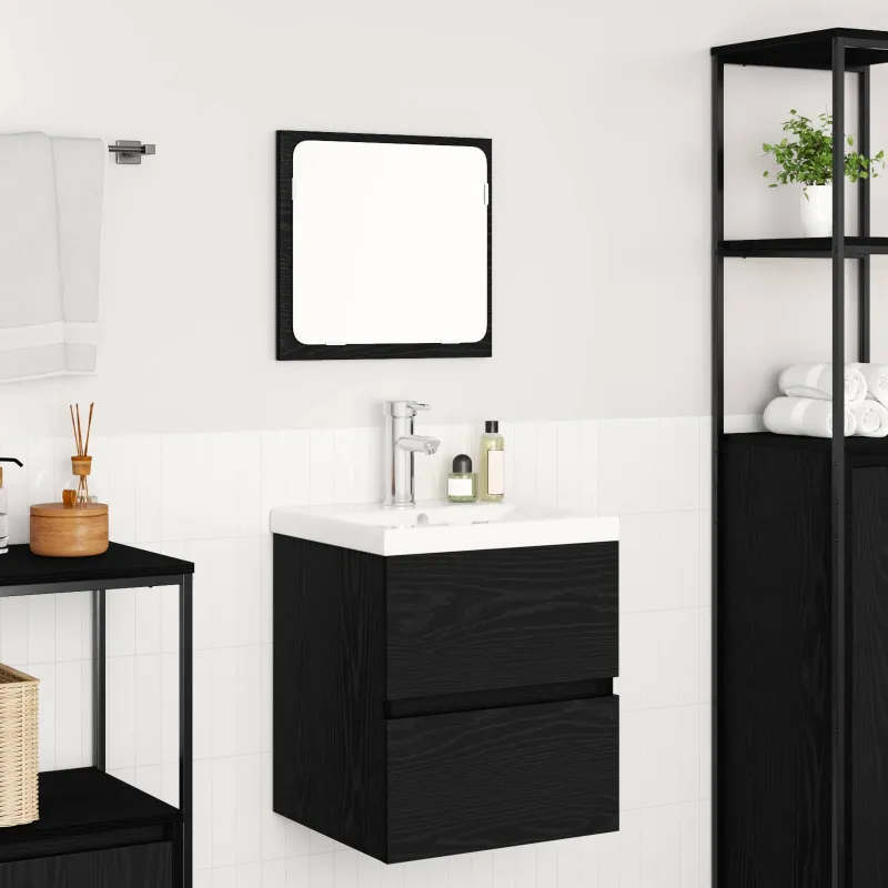 Vonios baldų rinkinys su stalčių 2 pcs Juodas ąžuolas ir baltas