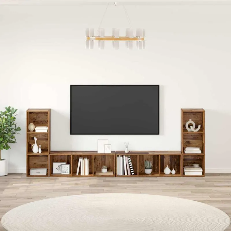 TV spintelių komplektas 4 pcs Senovinis medis 37 x 35 x 107 cm