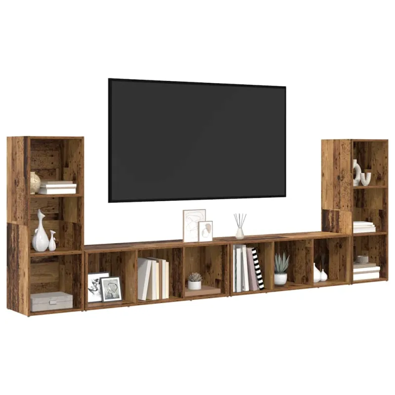 TV spintelių komplektas 4 pcs Senovinis medis 37 x 35 x 107 cm
