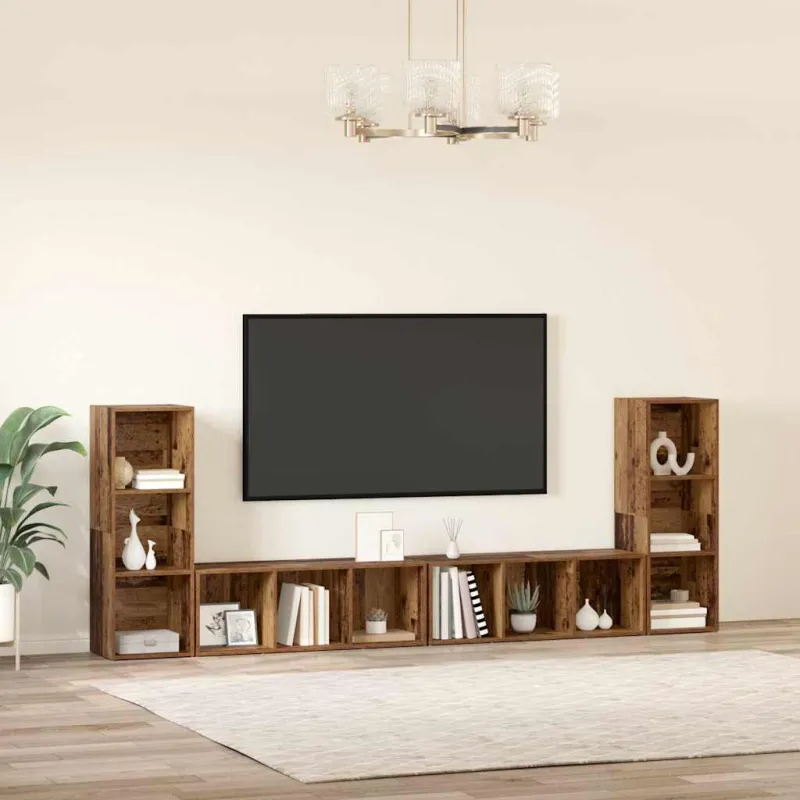TV spintelių komplektas 4 pcs Senovinis medis 37 x 35 x 107 cm