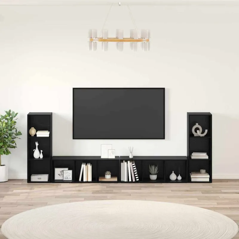 TV spintelių komplektas 4 pcs Juodas ąžuolas 37 x 35 x 107 cm