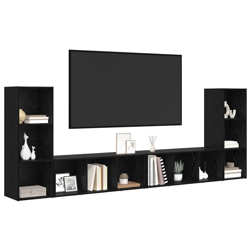 TV spintelių komplektas 4 pcs Juodas ąžuolas 37 x 35 x 107 cm