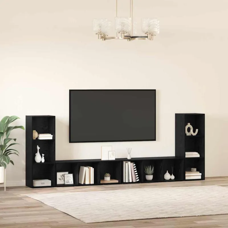 TV spintelių komplektas 4 pcs Juodas ąžuolas 37 x 35 x 107 cm