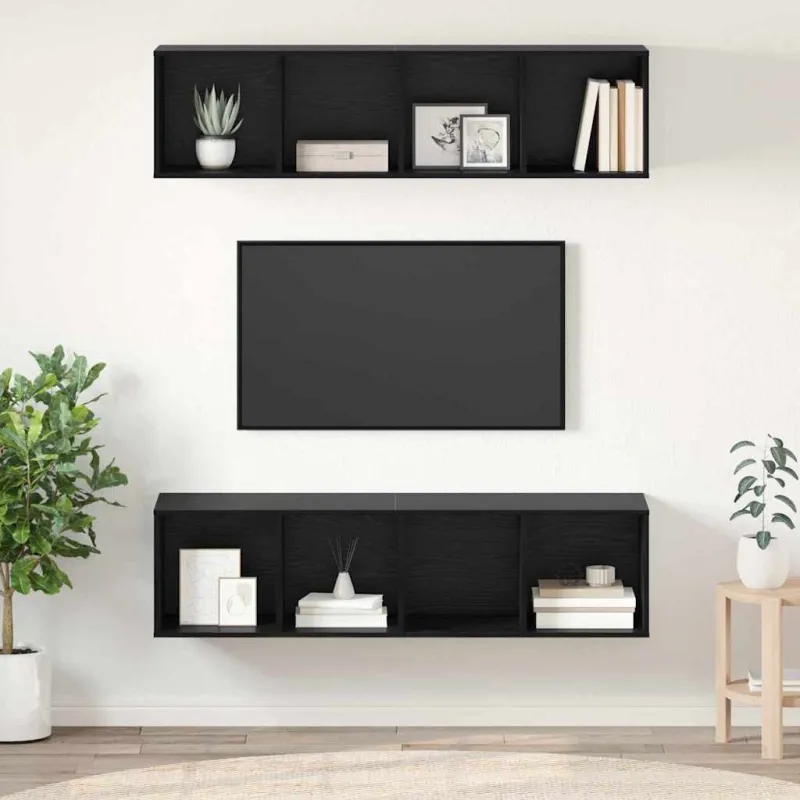 TV spintelių komplektas 2 pcs Juodas ąžuolas 37 x 37 x 142,5 cm