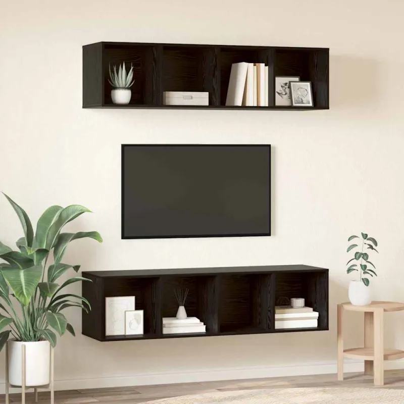 TV spintelių komplektas 2 pcs Juodas ąžuolas 37 x 37 x 142,5 cm