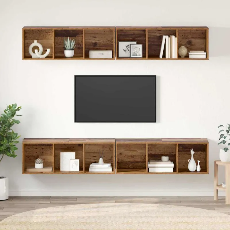 TV spintelių komplektas 4 pcs Senovinis medis 37 x 37 x 107 cm