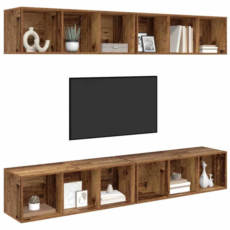 TV spintelių komplektas 4 pcs Senovinis medis 37 x 37 x 107 cm
