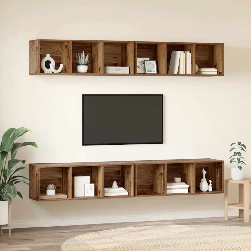 TV spintelių komplektas 4 pcs Senovinis medis 37 x 37 x 107 cm