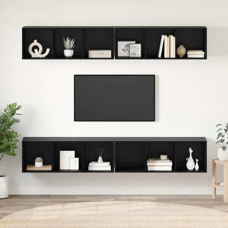 TV spintelių komplektas 4 pcs Juodas ąžuolas 37 x 37 x 107 cm