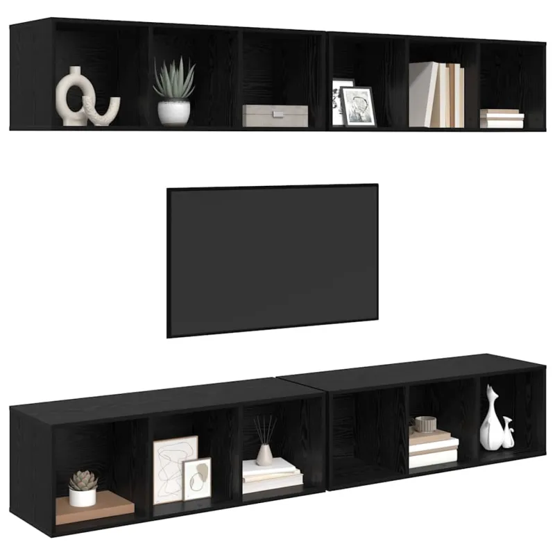 TV spintelių komplektas 4 pcs Juodas ąžuolas 37 x 37 x 107 cm