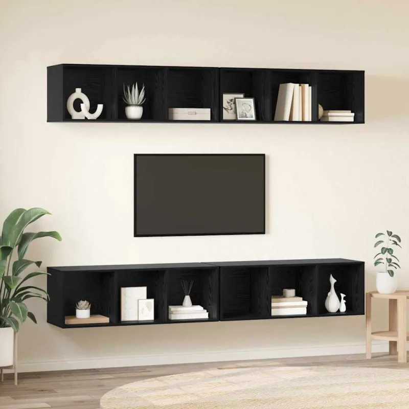 TV spintelių komplektas 4 pcs Juodas ąžuolas 37 x 37 x 107 cm