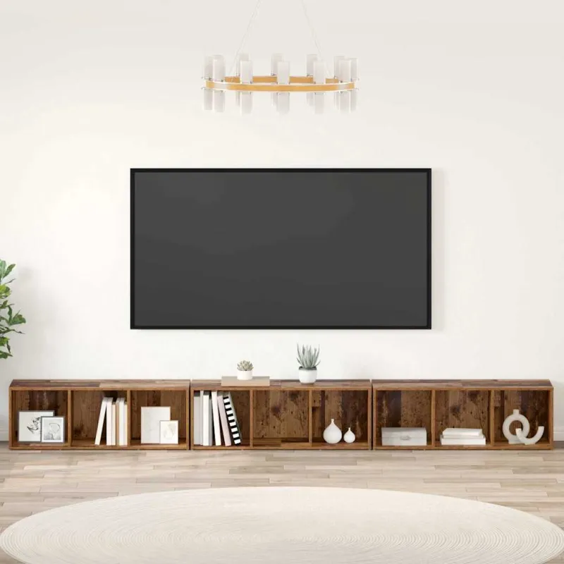 TV spintelių komplektas 3 pcs Senovinis medis 37 x 35 x 107 cm