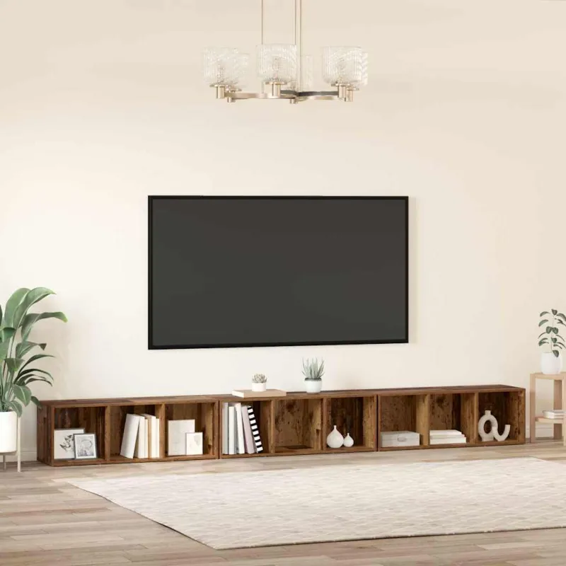 TV spintelių komplektas 3 pcs Senovinis medis 37 x 35 x 107 cm