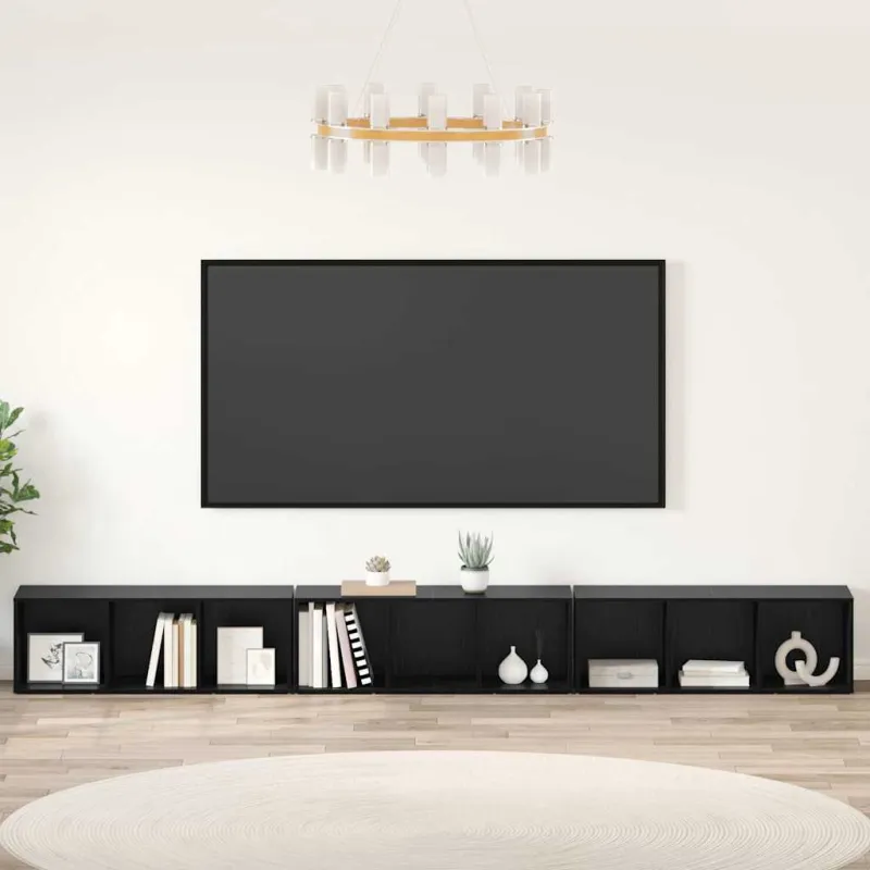 TV spintelių komplektas 3 pcs Juodas ąžuolas 37 x 35 x 107 cm
