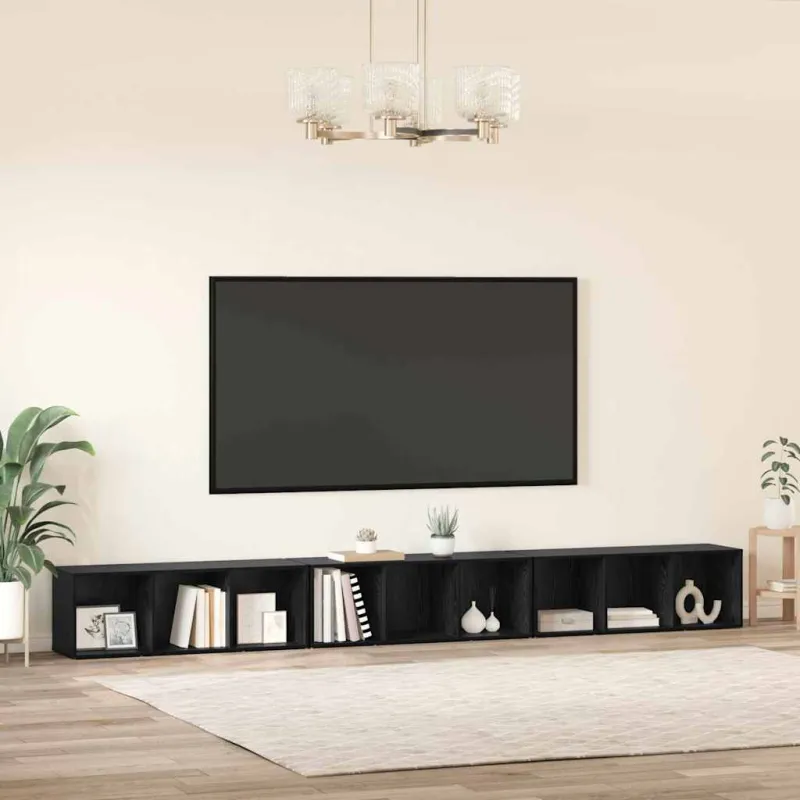 TV spintelių komplektas 3 pcs Juodas ąžuolas 37 x 35 x 107 cm