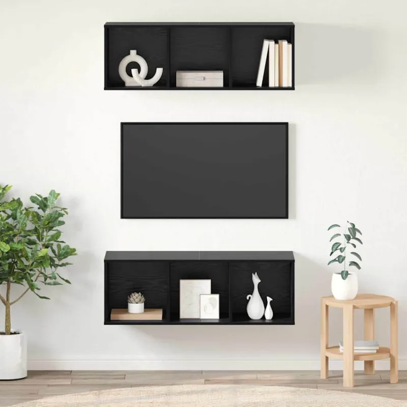 TV spintelių komplektas 2 pcs Juodas ąžuolas 37 x 37 x 107 cm