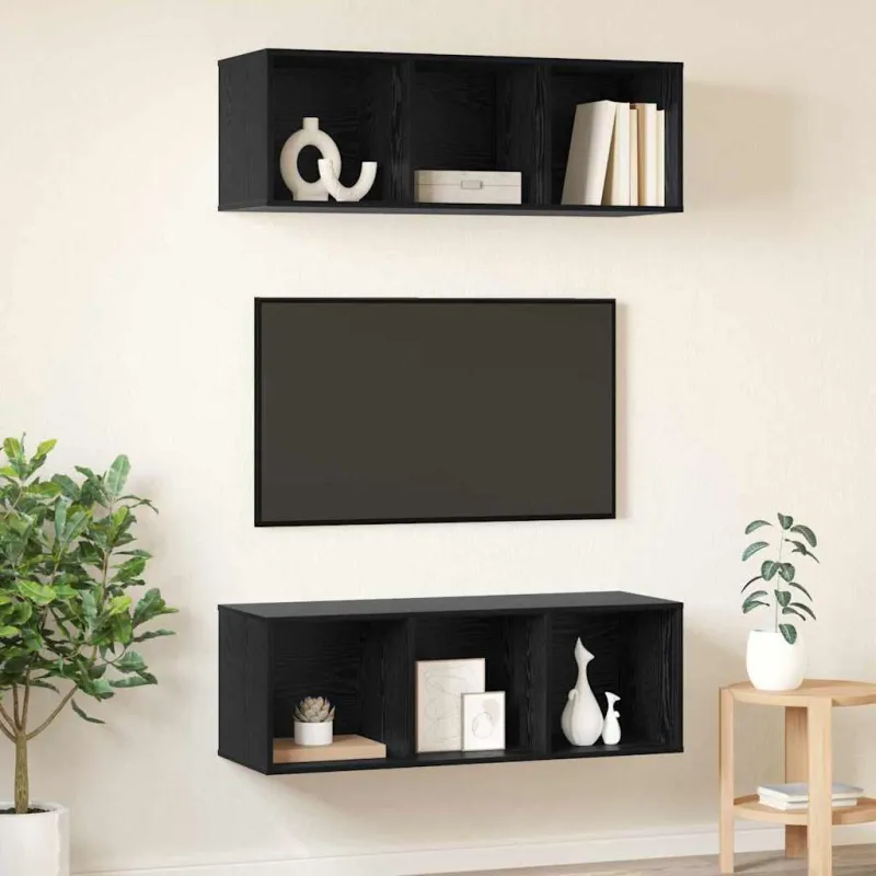 TV spintelių komplektas 2 pcs Juodas ąžuolas 37 x 37 x 107 cm