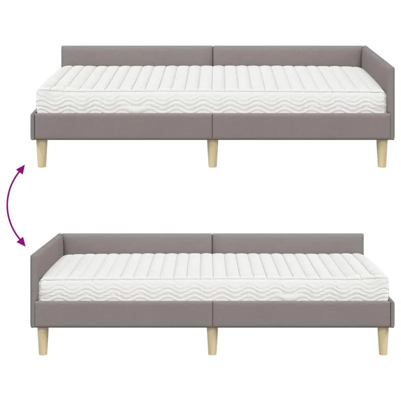 Kampinė lovos konstrukcija su čiužiniu 2 pcs Taupe audinys