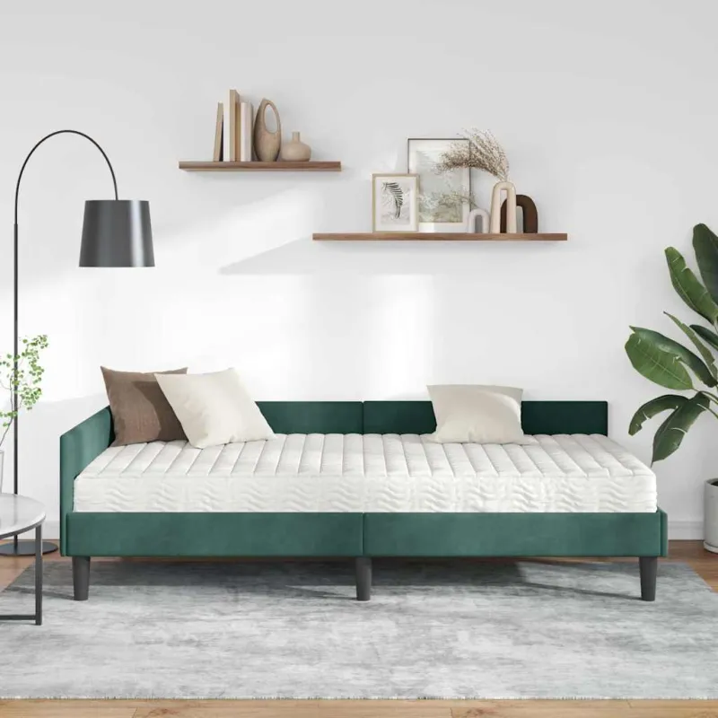 Kampinė lovos konstrukcija su čiužiniu Kita 2 pcs Žalia Aksomas