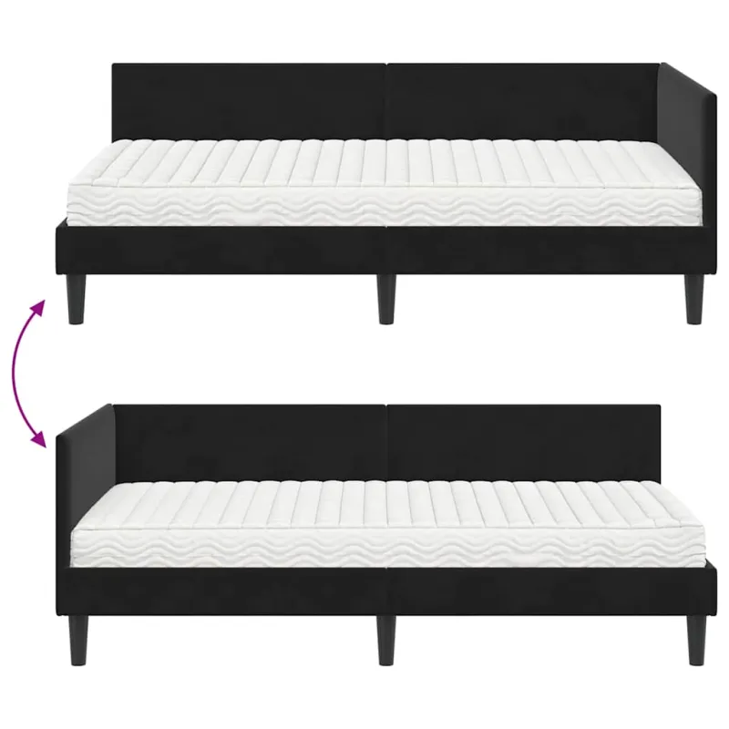 Kampinė lovos konstrukcija su čiužiniu Kita 2 pcs Juoda Aksomas
