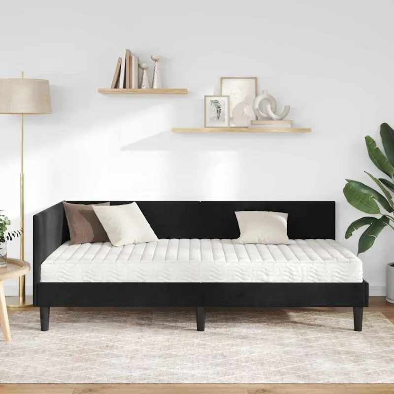 Kampinė lovos konstrukcija su čiužiniu Kita 2 pcs Juoda Aksomas