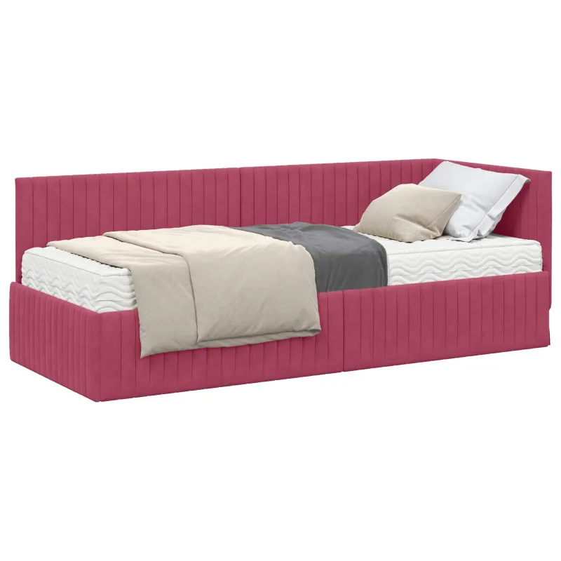 Kampinė lovos konstrukcija su čiužiniu 2 pcs Žalia Aksomas