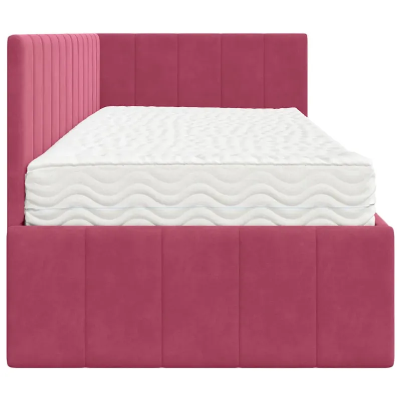 Kampinė lovos konstrukcija su čiužiniu 2 pcs Žalia Aksomas