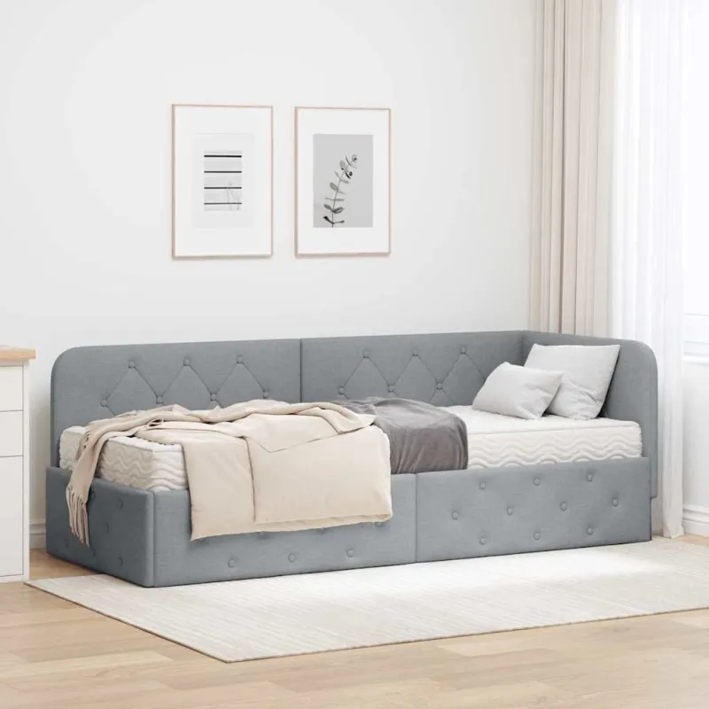 Kampinė lovos konstrukcija Šviesiai pilka 80 x 200 cm audinys