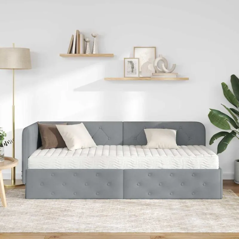 Kampinė lovos konstrukcija Šviesiai pilka 80 x 200 cm audinys