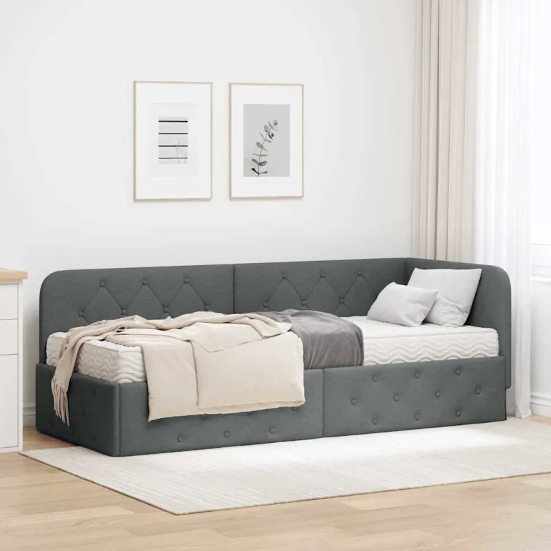 Kampinė lovos konstrukcija Tamsiai pilka 80 x 200 cm audinys