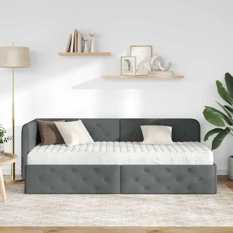 Kampinė lovos konstrukcija Tamsiai pilka 80 x 200 cm audinys