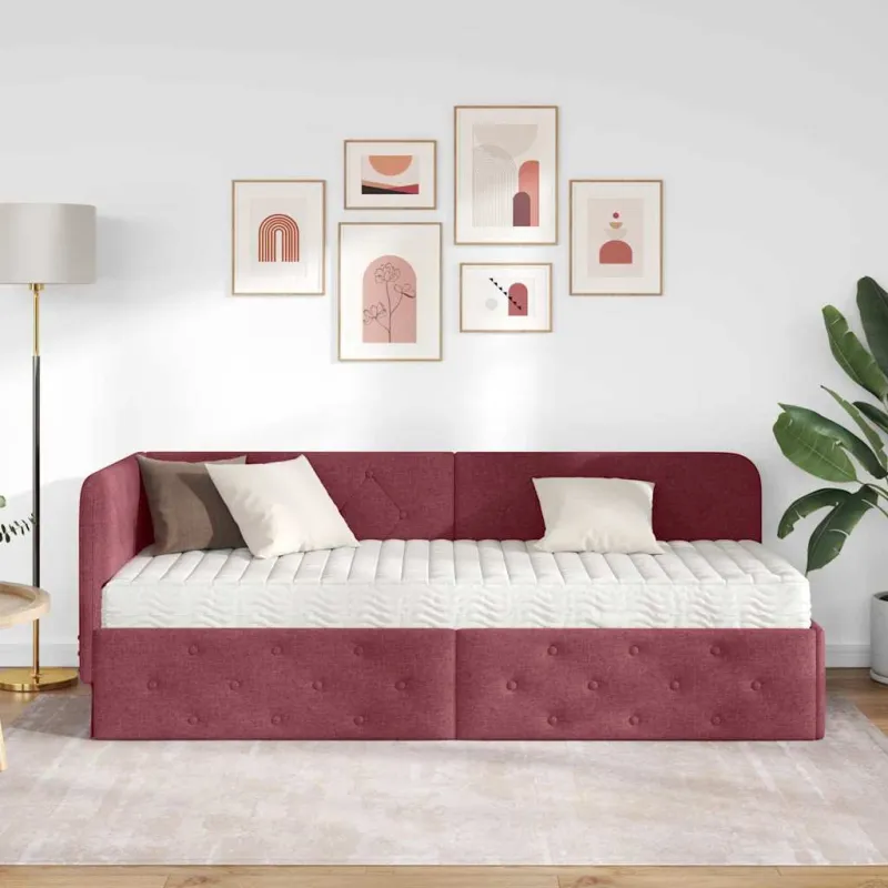 Kampinė lovos konstrukcija Vyno raudona 80 x 200 cm audinys
