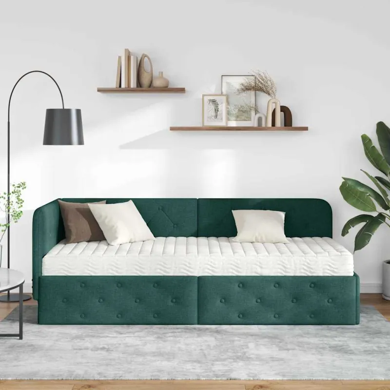 Kampinė lovos konstrukcija Tamsiai žalia 80 x 200 cm audinys