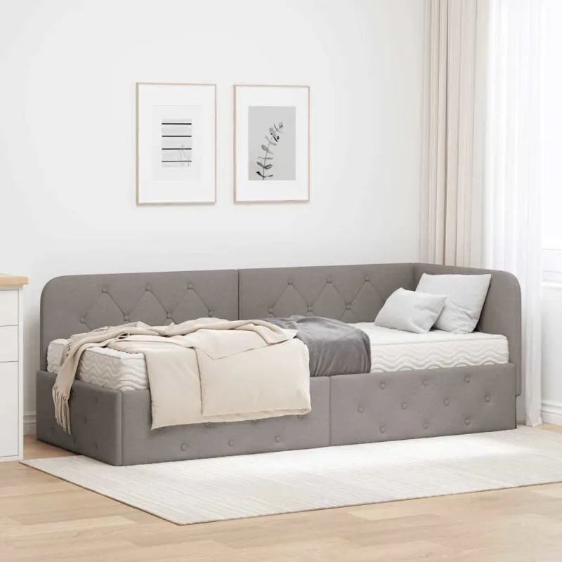 Kampinė lovos konstrukcija Taupe 80 x 200 cm audinys