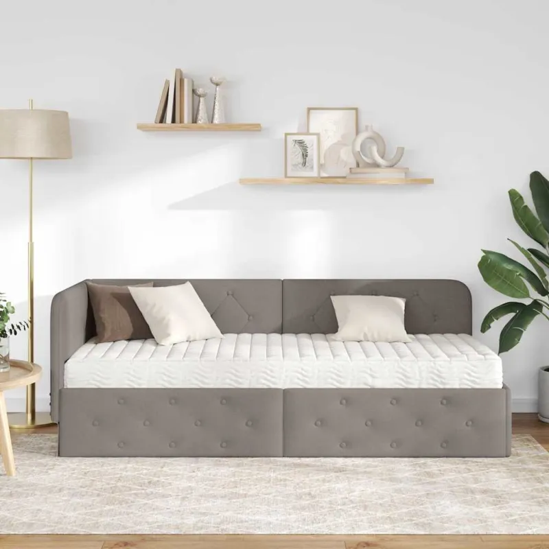 Kampinė lovos konstrukcija Taupe 80 x 200 cm audinys