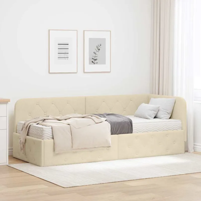 Kampinė lovos konstrukcija Kreminė 80 x 200 cm audinys