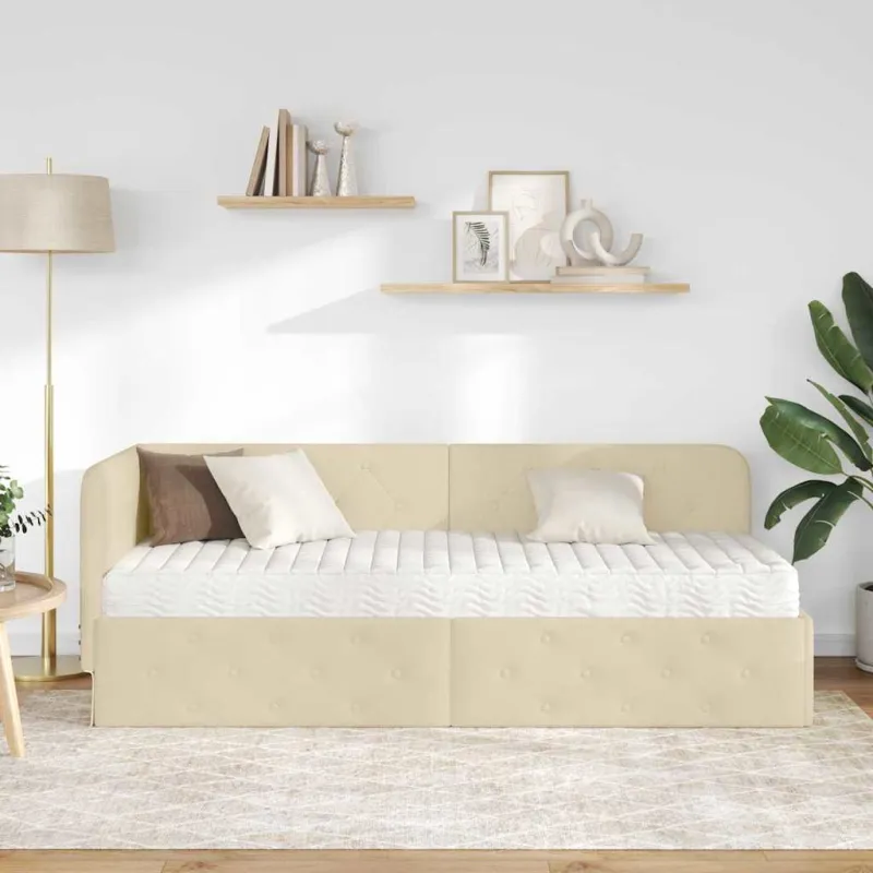 Kampinė lovos konstrukcija Kreminė 80 x 200 cm audinys