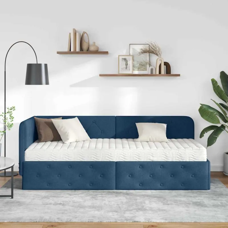 Kampinė lovos konstrukcija Mėlyna 80 x 200 cm audinys