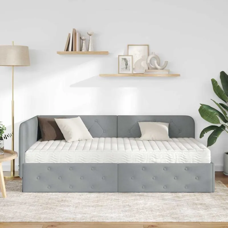 Kampinė lovos konstrukcija Šviesiai pilka 90 x 190 cm audinys