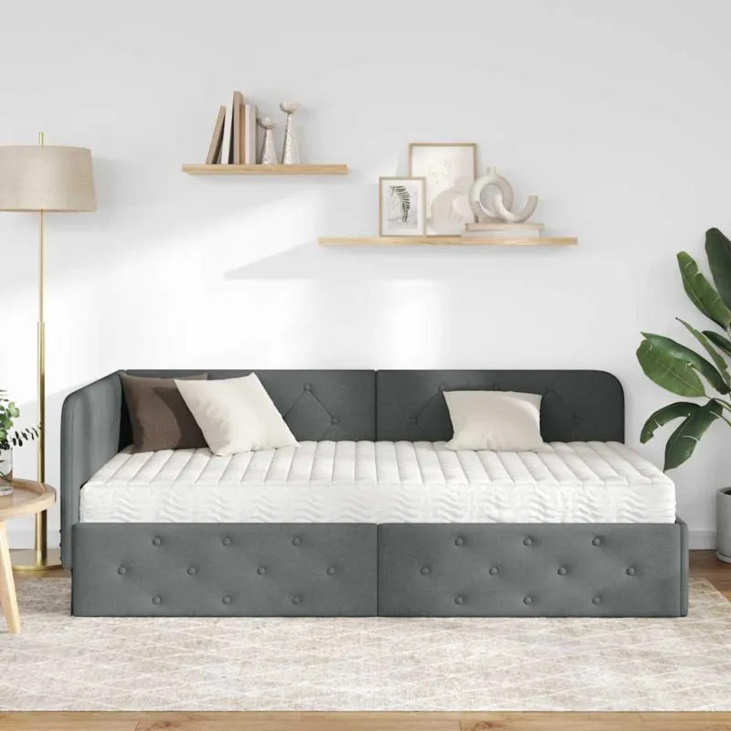 Kampinė lovos konstrukcija Tamsiai pilka 90 x 190 cm audinys