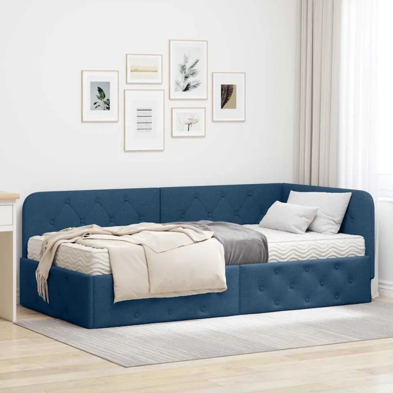 Kampinė lovos konstrukcija Mėlyna 90 x 190 cm audinys
