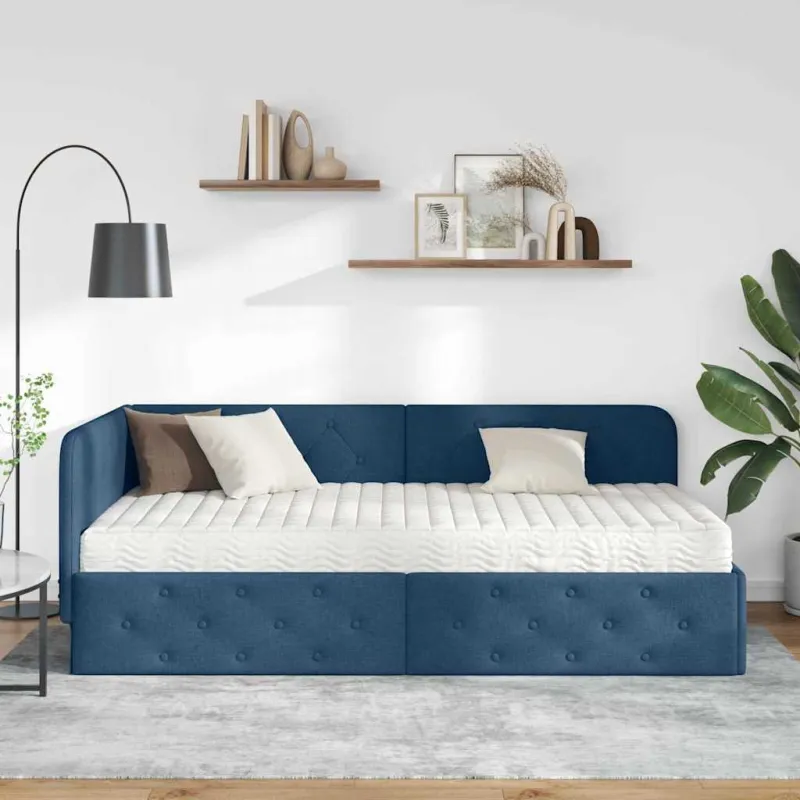 Kampinė lovos konstrukcija Mėlyna 90 x 190 cm audinys