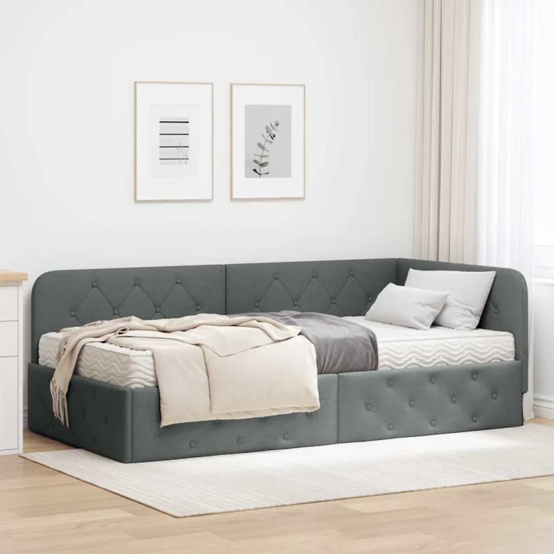 Kampinė lovos konstrukcija Tamsiai pilka 90 x 200 cm audinys