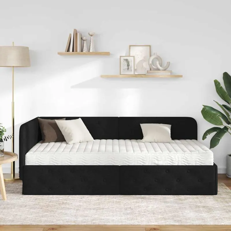 Kampinė lovos konstrukcija Juodas 90 x 200 cm audinys