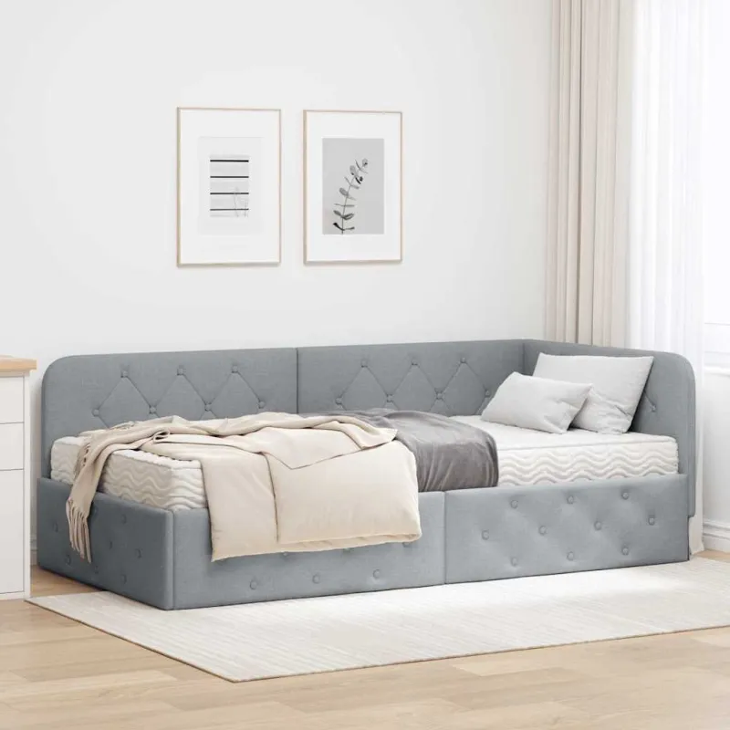 Kampinė lovos konstrukcija Šviesiai pilka 100 x 200 cm audinys
